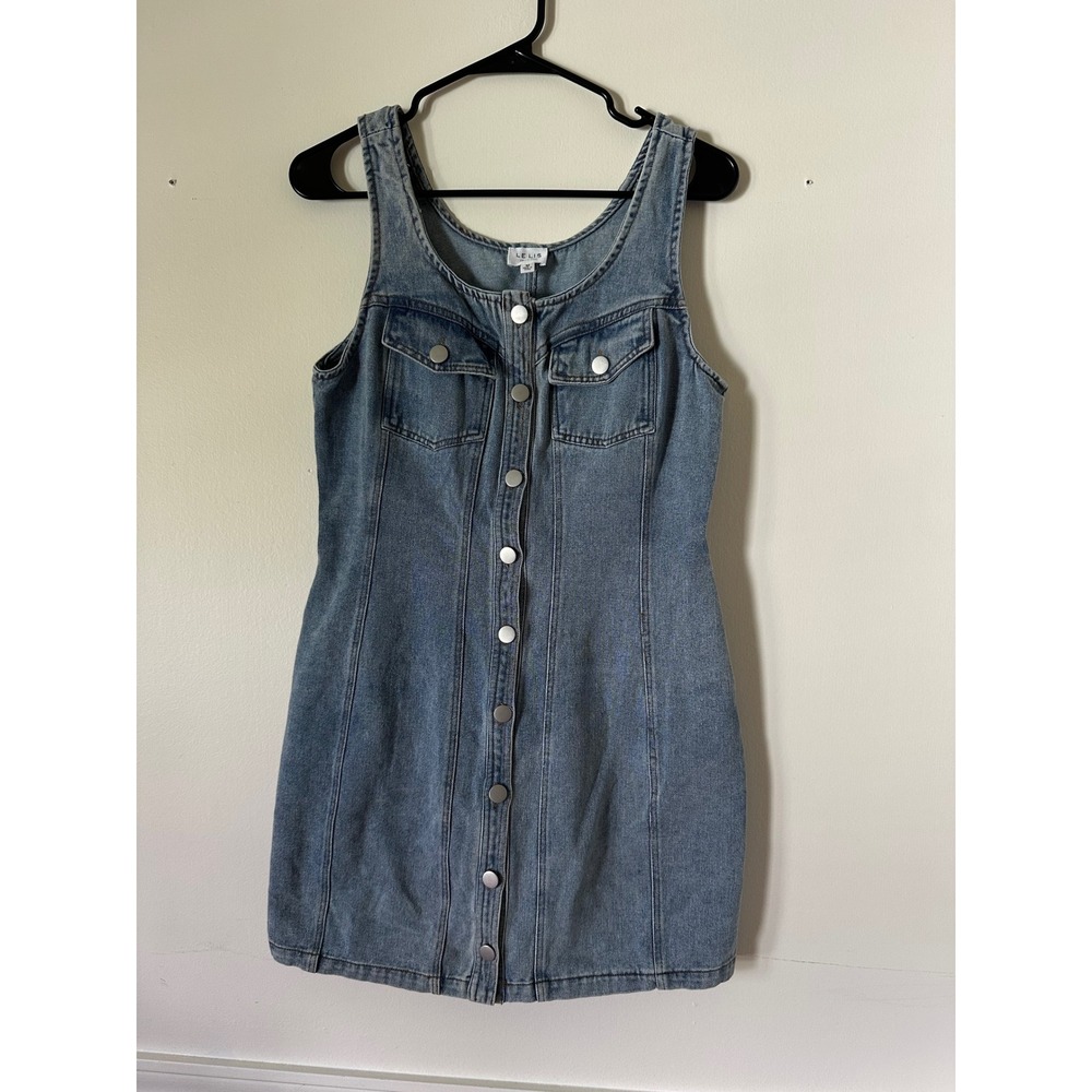 Le Lis Collection Blue Denim Button Front Mini Dress Medium Wash M